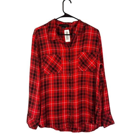 Sanctuary Red Plaid Long Sleeve Collared Button Down Shirt Women Sz S - Picture 1 of 9